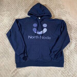 Hanes Adult Medium Hoodie Sweatshirt North Node Navy Logo Blue Cotton Blend